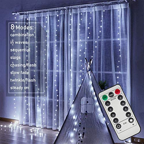 Curtain Lights 8 Modes Remote Control, 300 LEDs Window Fairy String Lights USB Operated, 3mx3m Waterproof Hanging Lights with Hooks, Durable Copper Xmas Lights for Outdoor Indoor Bedroom Party Decor - Image 2
