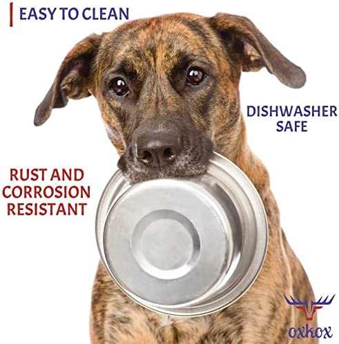 OXKOX Pack of 2 Dog Bowl - Stainless Steel Dishwasher Safe Large 21.5×6.5cm - Bowl for Cats, Dogs, Pups, and Kittens - Ideal for Wet and Dry DOG Food and Water Bowl - Image 4
