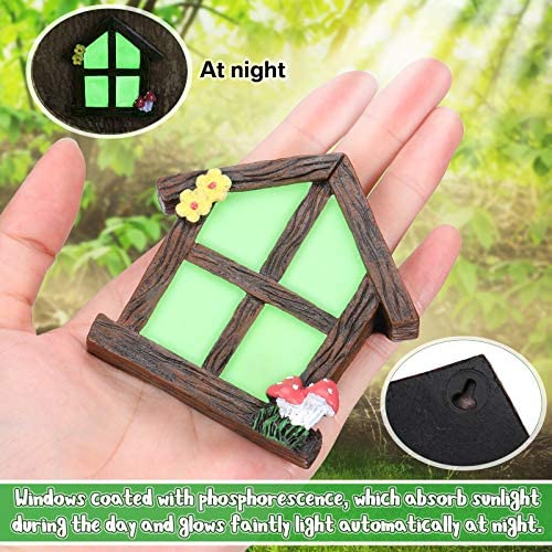 Home Miniature Window and Door with Glitter Lamp Tree Face Outdoor Glow in Dark Fairies Sleeping Door and Windows Yard Garden Sculpture for Trees Decoration Garden Lawn Ornament (Stone Style) - Image 3