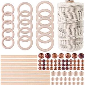TUPARKA Macrame Rope Kit 109 Yadrs 3mm Macrame Cord with 140 pcs Wood Beads 8pcs Wooden Stick and 20pcs Wood Ring for Crafts/DIY Plant Hangers