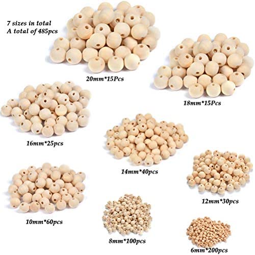 485 PCS Round Wooden Beads, 8 Sizes Natural Wood Beads Set, Natural Beads with Storage Box for Handmade Jewelry Bracelet Necklace(6/8/10/12/14/16/18/20mm) - Image 2