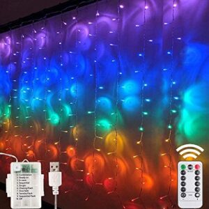 Window Curtain String Lights- 3M(H)*1.5M(W) USB Or Battery Operated 8 Modes with Remote & Timer Fairy Lights 200LED Indoor Outdoor Lights for Wedding Party Home Bedroom Wall (Multicolor)