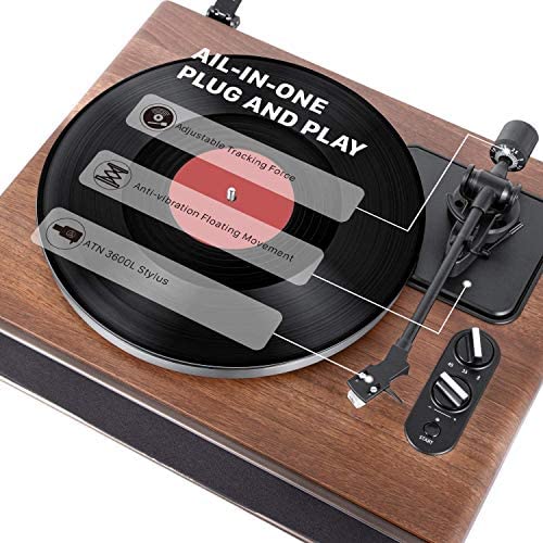 1 BY ONE High Fidelity Belt Drive Bluetooth Turntable with Built-in Speakers, Vinyl Record Player with Magnetic Cartridge, Wireless Playback and Aux-in Functionality, Auto Off - Image 3