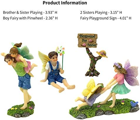 PRETMANNS Fairy Garden Accessories Kit – A Joyful Fairy Playground Set with Girl Fairies and Boy Fairies and a Cute Fairy Garden Sign – Fairy Garden Supplies 4 Pieces - Image 2