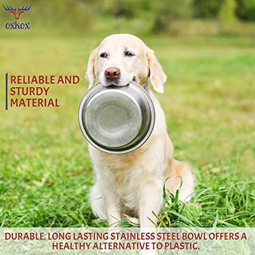 OXKOX Pack of 2 Dog Bowl - Stainless Steel Dishwasher Safe Large 21.5×6.5cm - Bowl for Cats, Dogs, Pups, and Kittens - Ideal for Wet and Dry DOG Food and Water Bowl - Image 8
