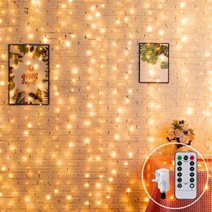 2M x 2M Curtain Light Mains Powered Window Curtain Light Backdrop Fairy Light Hanging Plug in Linkable,204 LED,Remote for Room Gazebo Indoor Outdoor Decor(Warm White)