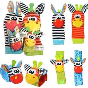 Adalex Global BABY Foot Finders Wrist Foot Rattles for Babies Baby Sensory Toys Socks Baby Rattle Gifts Toddler Newborn Girls Boys Boy Girl 0-3 3-6 6-9 9-12 Months Toy 2 wrists & 2 socks (Giraffe)