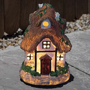 GloBrite Fairy House Outdoor Ornaments - Solar Powered LED Lights, Waterproof Resin Cottage Figurines Statue for Yard Lawn Patio Garden Decor