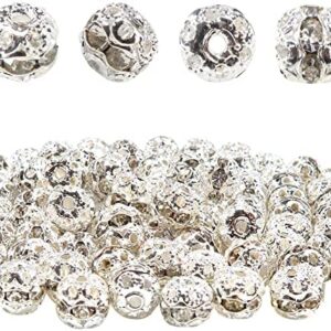 TOAOB 50pcs 6mm Rhinestone Inlay Silver Plated Pretty Filigree Hollow Spacer Beads for Jewelry Making