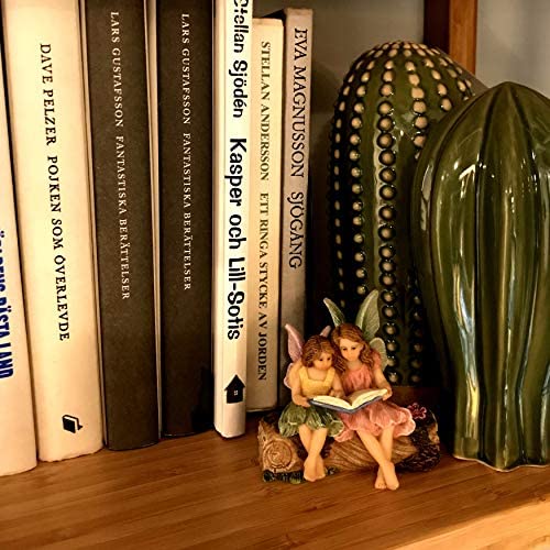 PRETMANNS Fairy Garden Fairies – 2 Sister Fairy Figurines sitting on a Stump Reading a Book – 1 piece – Fairy Garden Supplies - Image 4