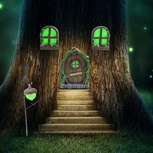 POHOVE Miniature Fairy Gnome Home Window and Door Glow in Dark Fairies Sleeping Door and Windows Tree Statues Fairy Garden Mystical Door Gnome Yard Art Sculptures