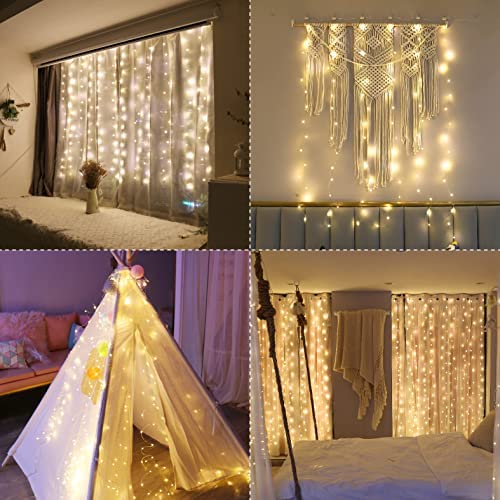 HXWEIYE Short Curtain Lights for Small Window, 3.3x5Ft Warm White 8 Mode Fairy Light with Timer & 8 Hooks for Bedroom, Battery Powered 96Led String Light for Indoor Weddings Party Garden Wall Decor - Image 5