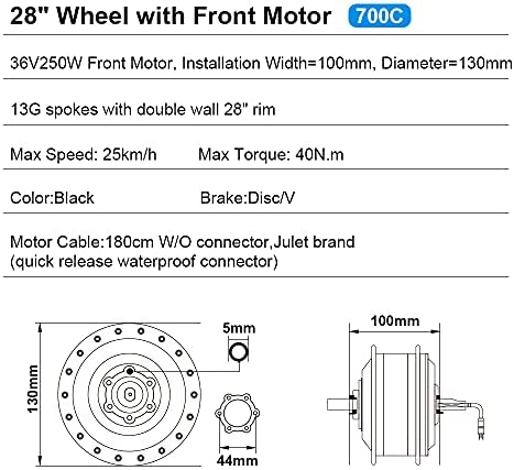 YOSE POWER 28''(700c) ebike 36V250W Front Motor Bicycle E-Bike Hub Conversion Kit with Integrated controller HL Plus 36V 15.6Ah Battery DIY E-bike LCD Display - Image 3