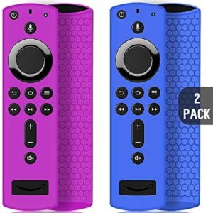 2 Pack Remote Case/Cover for Fire TV Stick 4K,Protective Silicone Holder Lightweight Anti Slip Shockproof for Fire TV Cube/3rd Gen Compatible All-New 2nd Gen Alexa Voice Remote Control-Purple,Blue