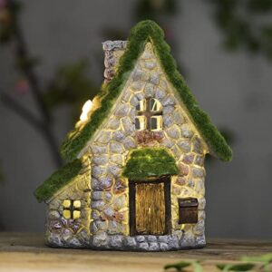 GloBrite Miniature Fairy House Garden Decoration | Solar Powered LED Light Up Ornament | Outdoor House Accessory (Large)