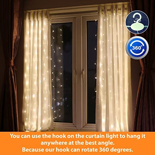 HXWEIYE Short Curtain Lights for Small Window, 3.3x5Ft Warm White 8 Mode Fairy Light with Timer & 8 Hooks for Bedroom, Battery Powered 96Led String Light for Indoor Weddings Party Garden Wall Decor - Image 2