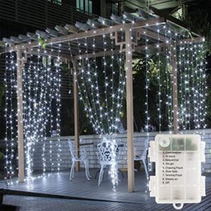 Curtain Fairy Lights 3m x 3m 300 LED,Outdoor Lights,Fairy Light USB Plug in Battery with Remote&Timer,Hanging Window Light 8 Modes,Fairy String Light for Indoor,Wedding,Valentine's Day,White