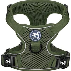 PoyPet Reflective Soft Breathable Mesh Dog Harness Choke-Free Double Padded Vest with Adjustable Neck and Chest(Military Green,M)