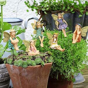 6pcs Miniature Garden Flower Landscape Figurines, Resin Flower Fairy Statue Decoration, Outdoor Flower Fairy Plug-in Decorative Ornaments