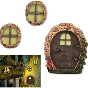 YiYa 3 Pack Miniature Doors and Windows Gnome Door and Window Fairy Door and Window Set for Trees Yard Garden Art Decoration