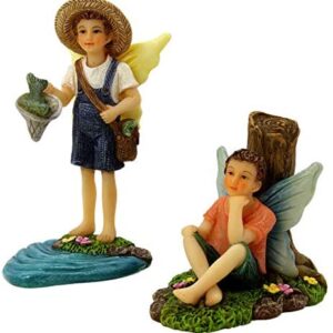 PRETMANNS Fairy Garden Fairies Accessories - Fishing Buddies Fairy Set - Miniature Boy Fairy Garden Accessories 2 Piece Kit