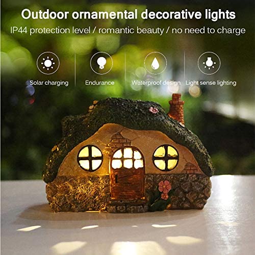 CAMPSLE Solar Garden Ornaments Outdoor, Fairy House LED Illuminated Fairy House Garden Statue Waterproof Resin Dwelling Ornament for Yard Lawn Pathway Garden Decorations - Image 2