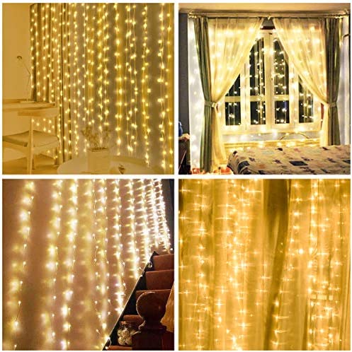 Vicloon Curtain Fairy Lights, 300 LED Warm White Curtain Lights, 3m 8 Mode Waterproof Window String Lights USB & Battery Powered with Remote Control Timer for Outdoor Indoor Party Bedroom Decoration - Image 5