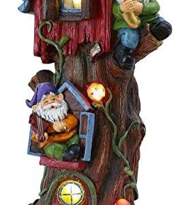 TERESA'S COLLECTIONS Large Solar Garden Ornaments Outdoor, Tree Fairy House with Garden Gnome Waterproof Garden Statues for Garden Gifts, 37cm Tall