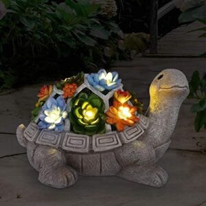 Goodeco Solar Turtle Statue Garden Ornaments Outdoor Decorations Garden Tortoise Figurine with Succulent and Solar Powered 7 LED Lights-Decor for Patio,Balcony,Yard,Lawn-Unique Housewarming Gift
