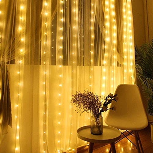 FANSIR 300 LED Curtain String Lights, Upgraded USB Window Fairy Lights 3mx3m 8 Modes Remote Timer Fairy Light Waterproof Copper String Lights for Outdoor Indoor Wedding Bedroom Decoration (Warm White) - Image 2