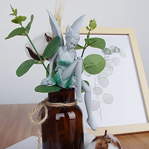 ZoneYan Flower Fairy Sculpture, Garden Sitting Fairy Statue, Sitting Fairy Statue, Tudor And Turek Angel Girl Figurines Craft, Garden Ornament Resin Landscaping Yard Decoration(Gray) - Image 8