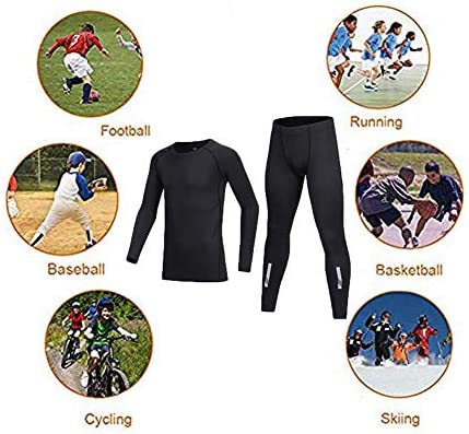 BUYKUD Kids' Girls Boys Long Sleeve Base Layer Compression Athletic Shirt Tights Top & Bottom Set Unisex - Image 6