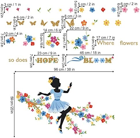 decalmile Flower Fairy on The Tree Branch Wall Stickers Elf Colorful Floral Wall Decals Quotes Girls Bedroom Baby Nursery Wall Decor - Image 4