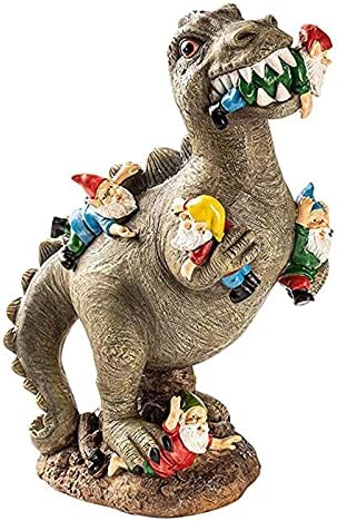 FONDUO The Great Garden Gnome Massacre, Dinosaur Eating Gnomes Garden Ornament, Outdoor Statue for Patio/Lawn/Yard Art Decoration, Housewarming Gift (15 * 8 * 6 CM) - Image 3