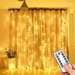 Curtain Lights, Opard Bedroom Window Lights 300LEDs 3m×3m Remote Control Timer 8 Lighting Modes Window Icicle Curtain Fairy Lights for Party Wedding Bedroom (Warm White)