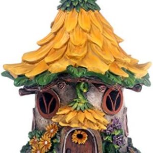Solar Powered Illuminated Fairy Yellow Cottage/Dwelling Garden Ornament
