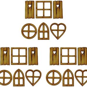 18 Pcs Miniature Window Decorations Wooden Country Cottage Fairy Doors Mini Simulation Door Ornaments for Fairy Garden Home Décor