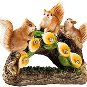 Hewory Cute Three Squirrels Solar Garden Ornaments Outdoor Garden Statues And Sculptures: Unusual Garden Decorations Gift For Yard Patio Lawn Housewarming