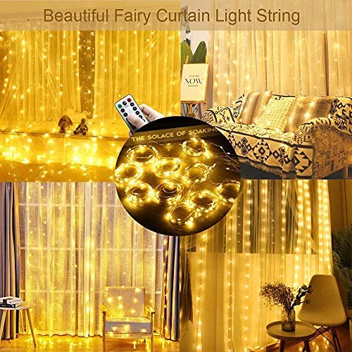 FANSIR 300 LED Curtain String Lights, Upgraded USB Window Fairy Lights 3mx3m 8 Modes Remote Timer Fairy Light Waterproof Copper String Lights for Outdoor Indoor Wedding Bedroom Decoration (Warm White) - Image 6