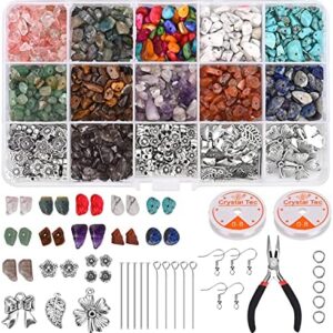 Queta DIY Jewelry Making Set 14 Colors Natural Gemstone Beads Kit with Earring Hook Spacer Beads Pendant Elastic Cord and Pliers, for Necklace Bracelet Earring DIY