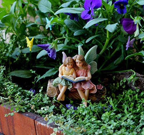 PRETMANNS Fairy Garden Fairies – 2 Sister Fairy Figurines sitting on a Stump Reading a Book – 1 piece – Fairy Garden Supplies - Image 6
