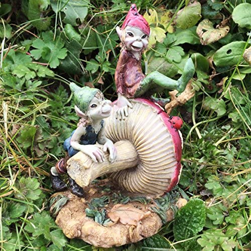 Fiesta Studios Pixie Brothers Sat on a Mushroom Magical Mystery Garden Decor Figurines Elf & Fairy Children Height: 14cm