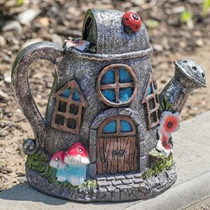 SA Products Fairy House Solar Watering Can - Waterproof Outdoor Ornament for Garden, Patio, Yard, Decking - Rechargeable Lamp Statue with Dawn to Dusk Sensor - Hand Painted, Sun-Powered LED Sculpture