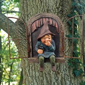 NC Fairy Window Gnomes Peeker Tree Hugger Decor - Unique Tree Hanging Ornaments Garden Sculpture Spring Wall-Mounted Outdoor Art Decoration Statues for Home, Tree, Yard, Patio, Garden