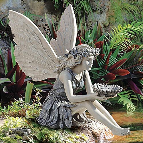 Garden Fairy Ornaments Sculpture Garden Figurine Sitting Fairy Statue Angel Garden Statue Sculpture, Outdoor Garden Realistic Figurine Decor, Antique Resin Ange Craft (resin) - Image 2