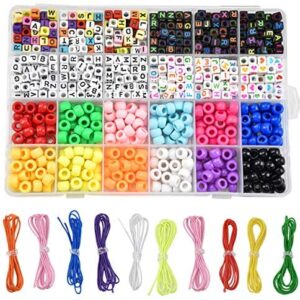 960pcs Acrylic Letter Beads for Kids 6mm Letter Colourful Beads for Bracelets Making Craft Kids Women Girls DIY Necklace with Cord Jewelry Making 3.5mm Big Hole