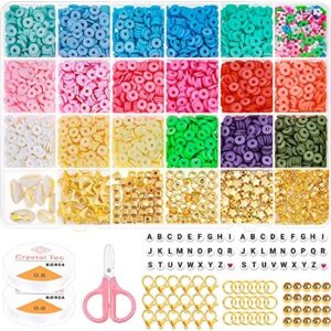 Clay Beads for Bracelets Making Kit ,Selizo 5080 PCS Flat Beads for Jewellery Making with Letter Beads and Spacer Beads , 6mm Heishi Polymer Clay Beads for DIY Jewellery Bracelets Necklace Making