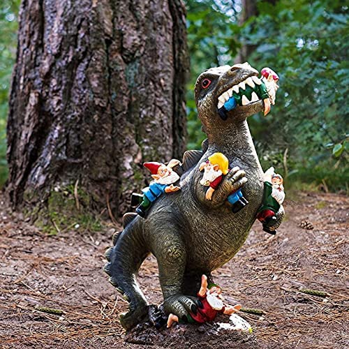 FONDUO The Great Garden Gnome Massacre, Dinosaur Eating Gnomes Garden Ornament, Outdoor Statue for Patio/Lawn/Yard Art Decoration, Housewarming Gift (15 * 8 * 6 CM) - Image 6