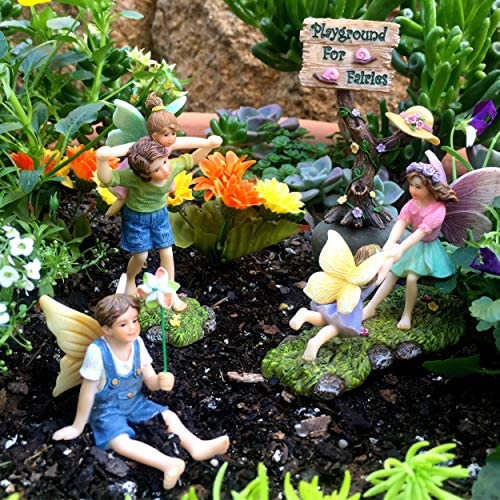 PRETMANNS Fairy Garden Accessories Kit – A Joyful Fairy Playground Set with Girl Fairies and Boy Fairies and a Cute Fairy Garden Sign – Fairy Garden Supplies 4 Pieces - Image 3