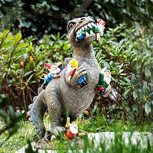 FONDUO The Great Garden Gnome Massacre, Dinosaur Eating Gnomes Garden Ornament, Outdoor Statue for Patio/Lawn/Yard Art Decoration, Housewarming Gift (15 * 8 * 6 CM) - Image 7